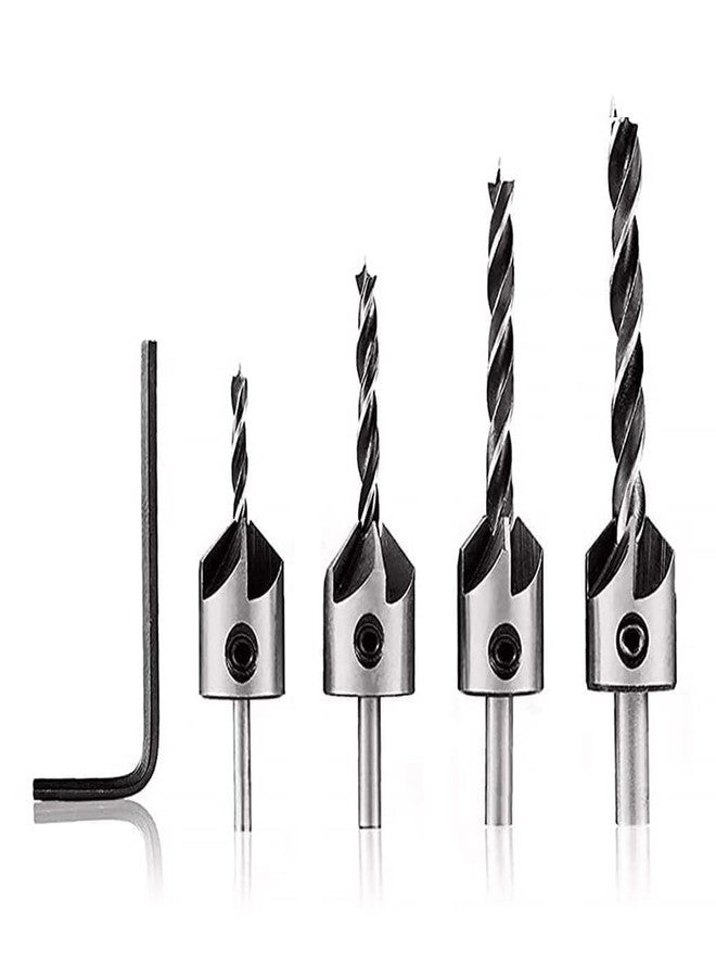 KP2® Drill Bit Set With Countersink Attachment Special Wooden Chamfer Tool For Drilling Screw With Head Counter On Wood Set, Brad Point Woodworking Hss Drill Bit (Pack Of 4) - Image 1